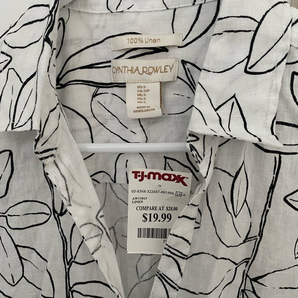 NWT Cynthia Rowley Leaf Print Linen Shirt Sz. S - Picture 2 of 4